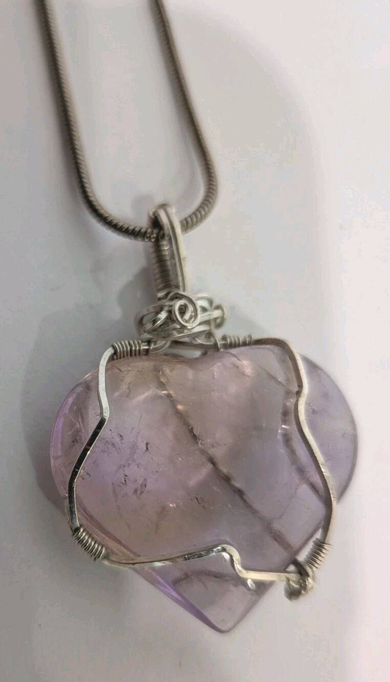 Amethyst Quartz Pendant wire wrap snake chain necklace natural stone lavendar